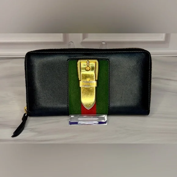 Gucci Sylvie Sherry Line Buckle Zip Around Wallet | Navy | Entrupy COA - Picture 2 of 9